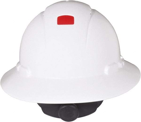 3M - ANSI Type I, Class C Rated, 4-Point, Ratchet Adjustment Hard Hat - Size 6-1/2 to 8, White, Full Brim, Vented - Americas Industrial Supply