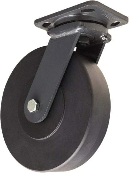 Hamilton - 8" Diam x 2" Wide x 9-1/2" OAH Top Plate Mount Swivel Caster - Nylon, 2,000 Lb Capacity, Sealed Precision Ball Bearing, 4 x 5" Plate - Americas Industrial Supply