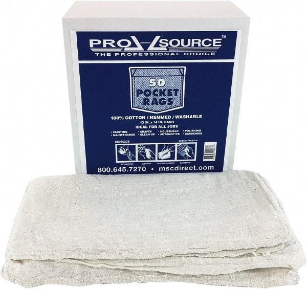 PRO-SOURCE - 13 Inch Long x 14 Inch Wide Virgin Cotton Shop Towels & Industrial Rags - White, Huck Toweling, Medium Lint Level, 50 Sheets per Pack - Americas Industrial Supply