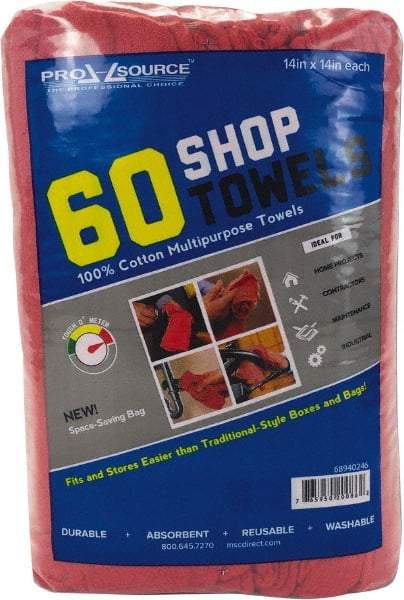 PRO-SOURCE - 14 Inch Long x 14 Inch Wide Virgin Cotton Shop Towels & Industrial Rags - Red, Huck Toweling, Lint Free, 60 Sheets per Pack - Americas Industrial Supply