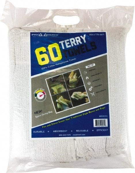 PRO-SOURCE - 14 Inch Long x 17 Inch Wide Virgin Terry Cotton Towels - White, Terry Cloth, Medium Lint, 60 Sheets per Pack - Americas Industrial Supply