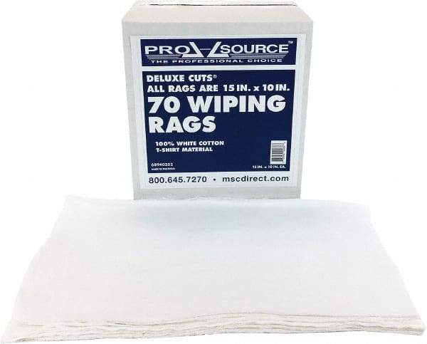 PRO-SOURCE - 10 Inch Long x 15 Inch Wide Virgin Cotton Rags - White, Knit, Lint Free, 70 Sheets per Pack, Box - Americas Industrial Supply