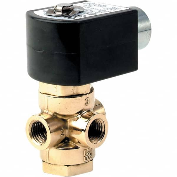 Parker - 120/60 - 110/50 VAC 1/4" NPT Port Brass Three-Way Direct Acting Solenoid Valve - Americas Industrial Supply