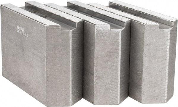 Abbott Workholding Products - 1.5mm x 60° Serrated Attachment, Square Soft Lathe Chuck Jaw - 3 Jaws, Aluminum, 1.1811" Btw Mount Hole Ctrs, 5-1/2" Long x 2" Wide x 4" High, 0.8268" Groove, 0.6299" & 16mm Fastener - Americas Industrial Supply