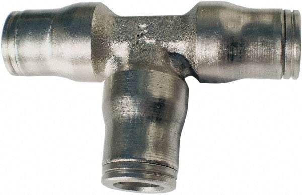 Legris - 1/2" Outside Diam, Nickel Plated Brass Push-to-Connect Tube Union Tee - 435 Max psi, Tube to Tube Connection, FKM O-Ring - Americas Industrial Supply
