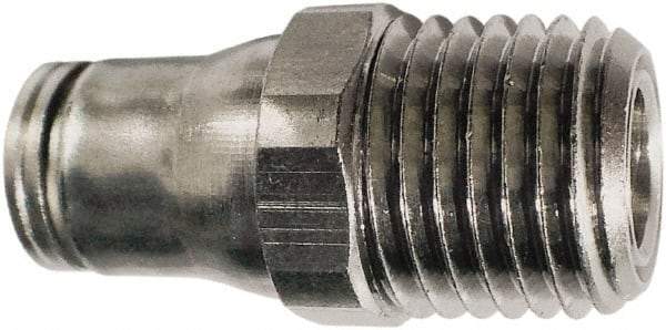 Legris - 3/8" Outside Diam, 1/4 NPT, Nickel Plated Brass Push-to-Connect Tube Male Connector - 435 Max psi, Tube to Male NPT Connection, FKM O-Ring - Americas Industrial Supply