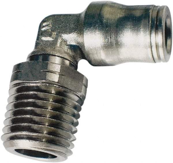 Legris - 1/4" Outside Diam, 3/8 NPT, Nickel Plated Brass Push-to-Connect Tube Male Elbow - 435 Max psi, Tube to Male NPT Connection, FKM O-Ring - Americas Industrial Supply