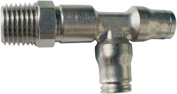 Legris - 1/2" Outside Diam, 1/2 NPT, Nickel Plated Brass Push-to-Connect Tube Male Run Tee - 435 Max psi, Tube to Male NPT Connection, FKM O-Ring - Americas Industrial Supply