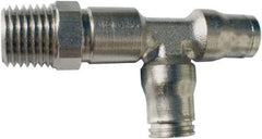 Legris - 1/2" Outside Diam, 1/2 NPT, Nickel Plated Brass Push-to-Connect Tube Male Run Tee - 435 Max psi, Tube to Male NPT Connection, FKM O-Ring - Americas Industrial Supply