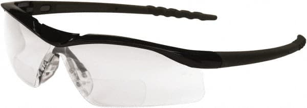 MCR Safety - +1, Clear Lenses, Scratch Resistant, Framed Magnifying Safety Glasses - Size Universal, Wrap Around, Black Frame - Americas Industrial Supply