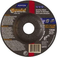 Norton - 4-1/2" Wheel Diam, 1/4" Wheel Thickness, 7/8" Arbor Hole, Type 27 Depressed Center Wheel - Aluminum Oxide - Americas Industrial Supply