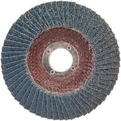 Norton - 36 Grit, 5" Disc Diam, 7/8" Center Hole, Type 29 Zirconia Alumina Flap Disc - 12,000 Max RPM, Plastic Backing, Arbor Attaching System, Coated - Americas Industrial Supply