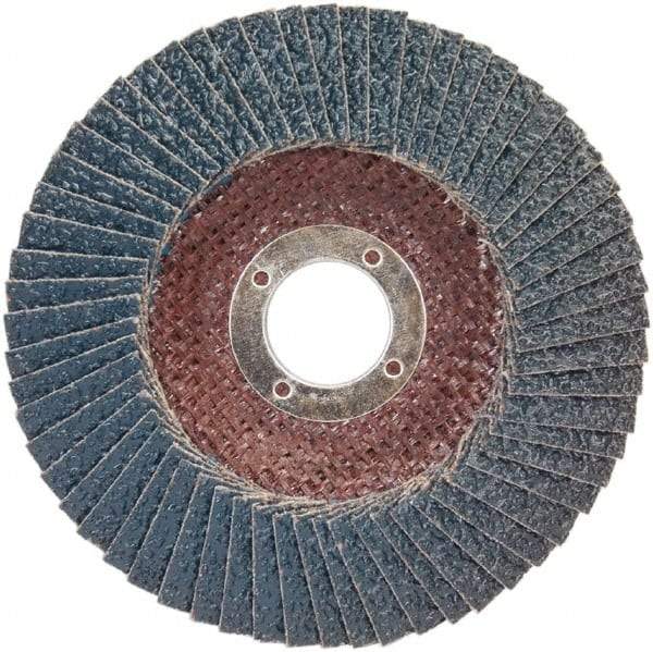 Norton - 60 Grit, 4-1/2" Disc Diam, 7/8" Center Hole, Type 29 Zirconia Alumina Flap Disc - 13,300 Max RPM, Plastic Backing, Arbor Attaching System, Coated - Americas Industrial Supply