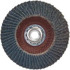 Norton - 80 Grit, 4-1/2" Disc Diam, 5/8-11 Center Hole, Type 29 Zirconia Alumina Flap Disc - 13,300 Max RPM, Plastic Backing, Arbor Attaching System, Coated - Americas Industrial Supply