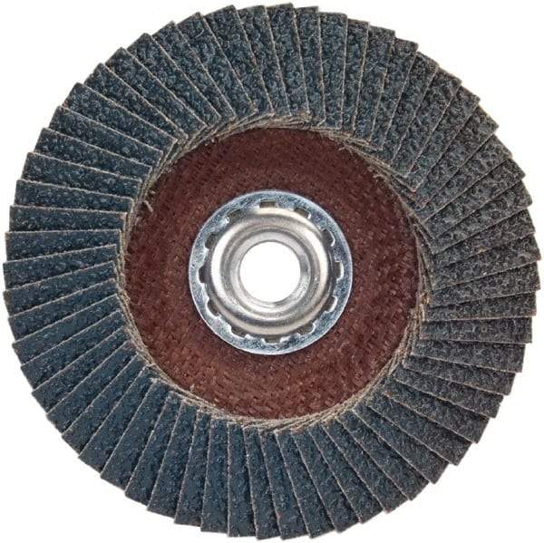 Norton - 60 Grit, 4-1/2" Disc Diam, 5/8-11 Center Hole, Type 29 Zirconia Alumina Flap Disc - 13,300 Max RPM, Plastic Backing, Arbor Attaching System, Coated - Americas Industrial Supply