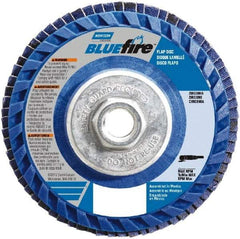 Norton - 36 Grit, 4-1/2" Disc Diam, 5/8-11 Center Hole, Type 27 Zirconia Alumina Flap Disc - 13,300 Max RPM, Plastic Backing, Arbor Attaching System, Coated - Americas Industrial Supply