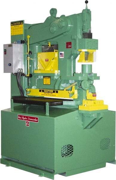 Uni-Hydro - 9" Throat Depth, 80 Ton Punch Pressure, 2" in 1/2" Punch Capacity Ironworker - 7-1/2 hp, 3 Phase, 220/480 Volts, 46" Wide x 70" High x 37" Deep - Americas Industrial Supply