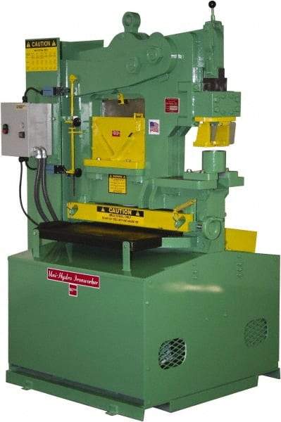 Uni-Hydro - 9" Throat Depth, 80 Ton Punch Pressure, 2" in 1/2" Punch Capacity Ironworker - 7-1/2 hp, 3 Phase, 220/480 Volts, 46" Wide x 70" High x 37" Deep - Americas Industrial Supply