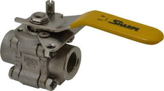 Sharpe Valves - 1/2" Pipe, Standard Port, Stainless Steel Standard Ball Valve - 3 Piece, Inline - One Way Flow, FNPT x FNPT Ends, Locking Lever Handle, 1,000 WOG, 125 WSP - Americas Industrial Supply