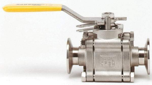 Sharpe Valves - 1-1/2" Pipe, Full Port, Stainless Steel Standard Ball Valve - 3 Piece, Inline - One Way Flow, Tube O.D. x Tube O.D. Ends, Locking Lever Handle, 1,000 WOG, 125 WSP - Americas Industrial Supply