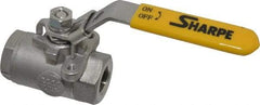 Sharpe Valves - 3/8" Pipe, Standard Port, Stainless Steel Steam Service Ball Valve - 1 Piece, Inline - One Way Flow, FNPT x FNPT Ends, Locking Lever Handle, 2,000 WOG, 250 WSP - Americas Industrial Supply