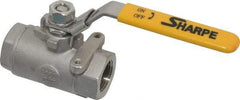Sharpe Valves - 3/4" Pipe, Standard Port, Stainless Steel Steam Service Ball Valve - 1 Piece, Inline - One Way Flow, FNPT x FNPT Ends, Locking Lever Handle, 2,000 WOG, 250 WSP - Americas Industrial Supply