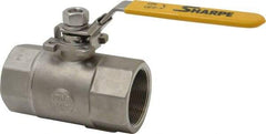 Sharpe Valves - 2" Pipe, Standard Port, Stainless Steel Steam Service Ball Valve - 1 Piece, Inline - One Way Flow, FNPT x FNPT Ends, Locking Lever Handle, 1,500 WOG, 250 WSP - Americas Industrial Supply