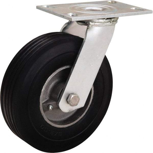 Hamilton - 8" Diam x 2" Wide, Rubber Swivel Caster - 500 Lb Capacity, Top Plate Mount, 4-1/2" x 6-1/4" Plate, Straight Roller Bearing - Americas Industrial Supply