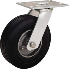 Hamilton - 8" Diam x 2" Wide, Rubber Swivel Caster - 500 Lb Capacity, Top Plate Mount, 4-1/2" x 6-1/4" Plate, Straight Roller Bearing - Americas Industrial Supply