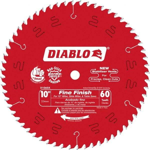 Freud - 10" Diam, 5/8" Arbor Hole Diam, 60 Tooth Wet & Dry Cut Saw Blade - Carbide-Tipped, Standard Round Arbor - Americas Industrial Supply