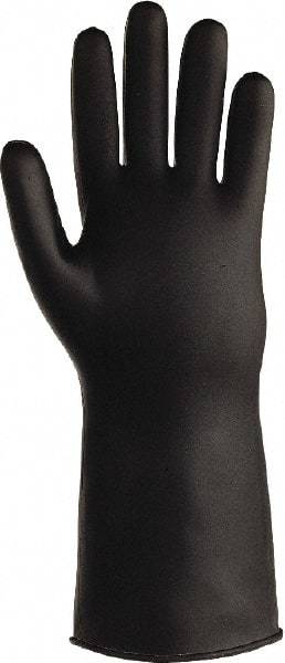 SHOWA - Size M (8), 14" Long, 25 mil Thick, Butyl Chemical Resistant Gloves - Smooth Finish, Rolled Cuff, ANSI Abrasion Level 0, ANSI Cut Level 0, ANSI Puncture Level 0, Black - Americas Industrial Supply