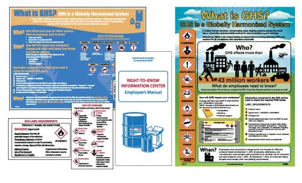 NMC - GHS General Safety & Accident Prevention Training Kit - English, 18" Wide x 24" High, White Background, Includes What is GHS Poster, GHS Pictogram, Booklets, Wallet Cards - Americas Industrial Supply