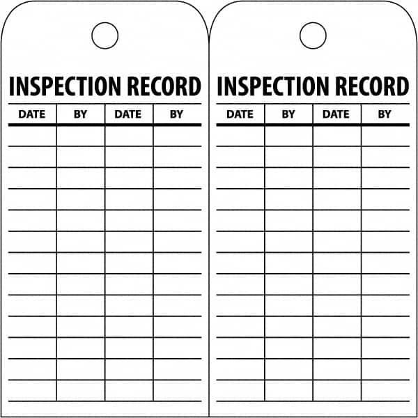 NMC - 3" High x 6" Long, INSPECTION RECORD, English Safety & Facility Inspection Tag - Tag Header: Notice, 2 Sides, White Poly - Americas Industrial Supply