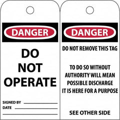 NMC - 3" High x 6" Long, DANGER \x96 DO NOT OPERATE, English Safety & Facility Accident Prevention Tag - Tag Header: Danger, 2 Sides, White Poly - Americas Industrial Supply