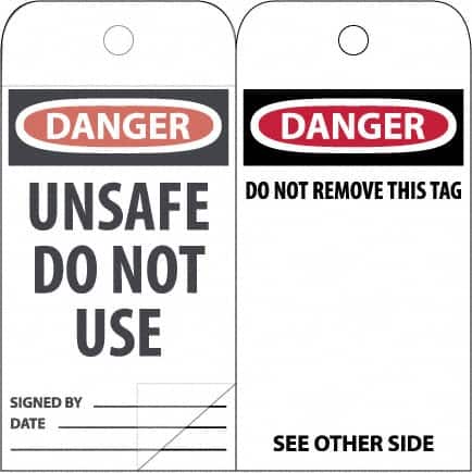 NMC - 3" High x 6" Long, DANGER \x96 DO NOT OPERATE, English Safety & Facility Accident Prevention Tag - Tag Header: Danger, 2 Sides, White Poly - Americas Industrial Supply
