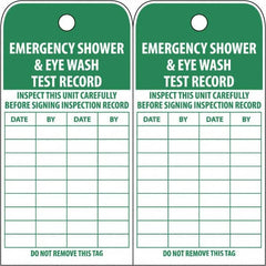 NMC - 3" High x 6" Long, EMERGENCY SHOWER & EYE WASH TEST RECORD, English Safety & Facility Accident Prevention Tag - Tag Header: Danger, 2 Sides, White Poly - Americas Industrial Supply