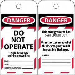 NMC - 3" High x 6" Long, DANGER \x96 DO NOT OPERATE, English Safety & Facility Lockout Tag - Tag Header: Danger, 2 Sides, Black & Red Poly - Americas Industrial Supply