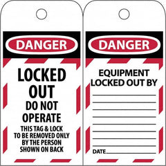 NMC - 3" High x 6" Long, LOCKED OUT - DO NOT OPERATE, English Safety & Facility Lockout Tag - Tag Header: Danger, 2 Sides, Black & Red Poly - Americas Industrial Supply