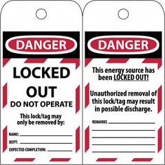 NMC - 3" High x 6" Long, LOCKED OUT - DO NOT OPERATE, English Safety & Facility Lockout Tag - Tag Header: Danger, 2 Sides, Black & Red Poly - Americas Industrial Supply