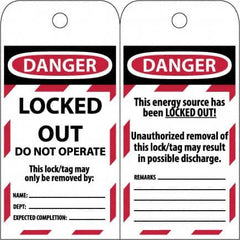 NMC - 3" High x 6" Long, LOCKED OUT - DO NOT OPERATE, English Safety & Facility Lockout Tag - Tag Header: Danger, 2 Sides, Black & Red Poly - Americas Industrial Supply
