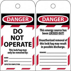 NMC - 3" High x 6" Long, LOCKED OUT - DO NOT OPERATE, English Safety & Facility Lockout Tag - Tag Header: Danger, 2 Sides, Black & Red Poly - Americas Industrial Supply