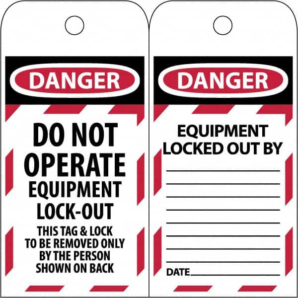 NMC - 3" High x 6" Long, DANGER - THIS TAG & LOCK TO BE REMOVED ONLY BY THE PERSON SHOWN, English Safety & Facility Lockout Tag - Tag Header: Danger, 2 Sides, Black & Red Poly - Americas Industrial Supply