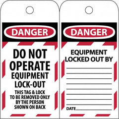 NMC - 3" High x 6" Long, DANGER - THIS TAG & LOCK TO BE REMOVED ONLY BY THE PERSON SHOWN, English Safety & Facility Lockout Tag - Tag Header: Danger, 2 Sides, Black & Red Poly - Americas Industrial Supply