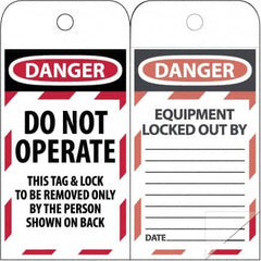 NMC - 3" High x 6" Long, DANGER - THIS TAG & LOCK TO BE REMOVED ONLY BY THE PERSON SHOWN, English Safety & Facility Lockout Tag - Tag Header: Danger, 2 Sides, Black & Red Poly - Americas Industrial Supply