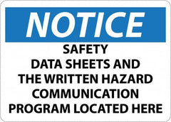 NMC - "Notice - Material Safety Data Sheets Available upon Request", 10" Long x 14" Wide, Rigid Plastic Safety Sign - Square, Use for Workplace/Safety - Americas Industrial Supply