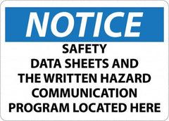 NMC - "Notice - Material Safety Data Sheets Available upon Request", 10" Long x 14" Wide, Aluminum Safety Sign - Square, Use for Workplace/Safety - Americas Industrial Supply