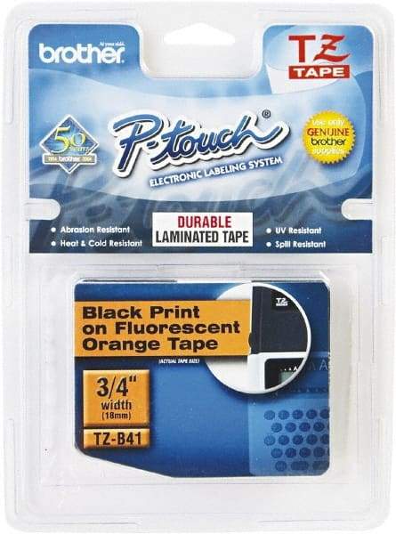 Brother - 3/4" Wide x 196.8" Long, Fluorescent Orange Plastic/Paper Tape Cassette - For Label Maker - Americas Industrial Supply