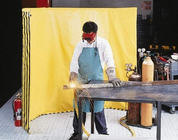 Singer Safety - 9 Ft. Wide x 6 Ft. High, 12 mil Thick Coated Vinyl Roll Up Welding Screen Kit - Yellow with Carrying Handle and Tie Strap - Americas Industrial Supply
