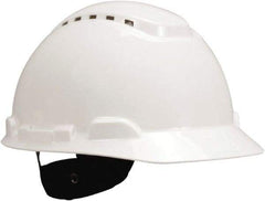 3M - ANSI Type I, Class C Rated, 4-Point, Ratchet Adjustment Hard Hat - Size 6-1/2 to 8, White, Standard Brim, Vented - Americas Industrial Supply