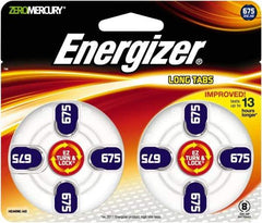Energizer - Size 675, Zinc Air, 1 Pack, Hearing Aid Battery - 1.4 Volts, Button Tab Terminal, PR44 - Americas Industrial Supply